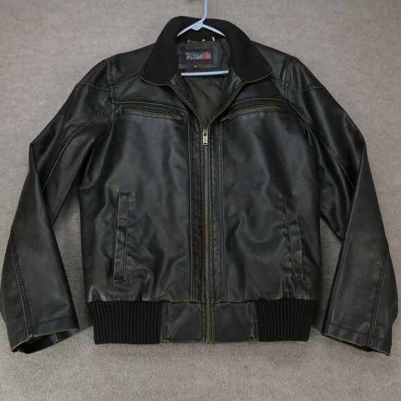 Vintage Guess Motorcycle Jacket Full Zip Mens Size Medium Brown Genuine Biker - Picture 1 of 15